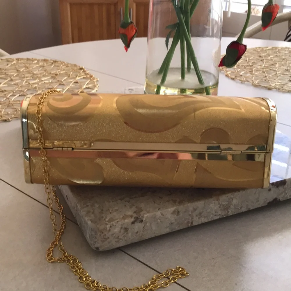 Gold Floral-Embellished Evening Clutch